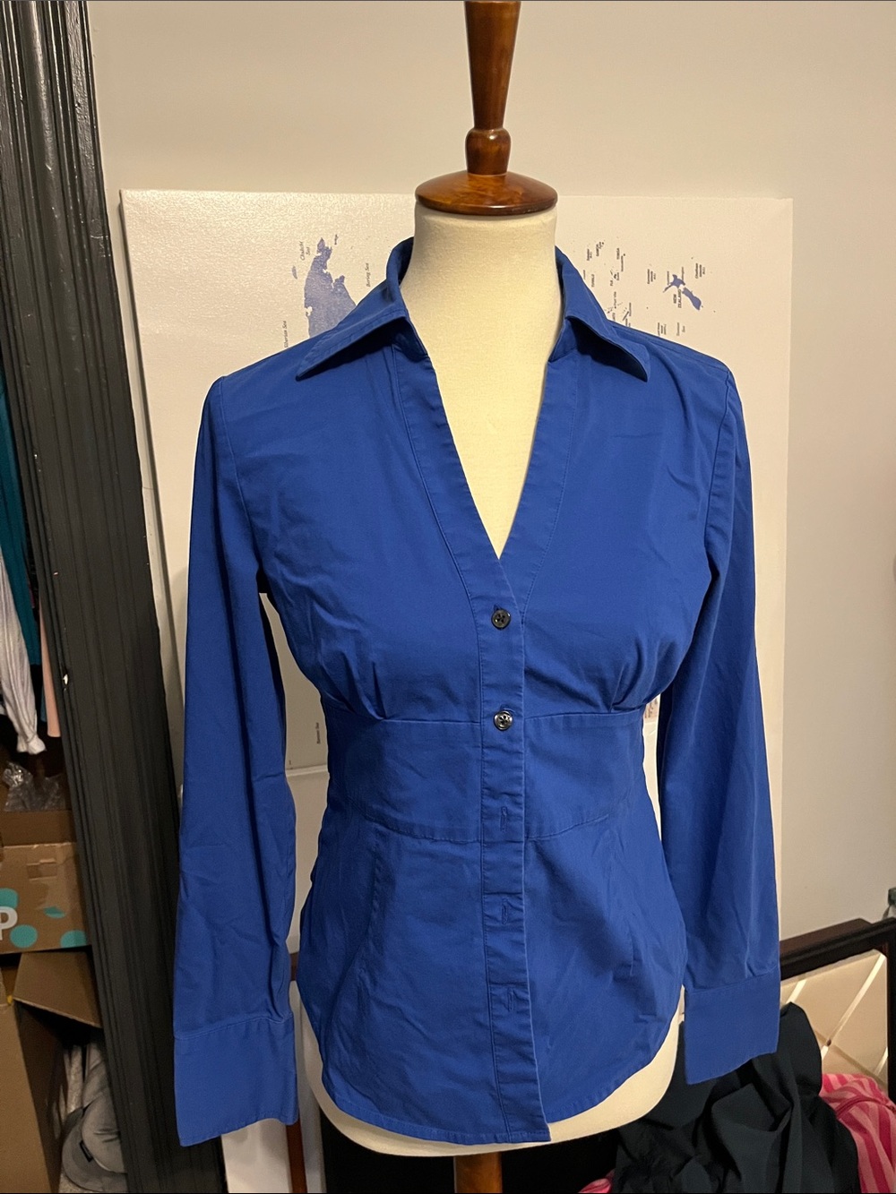 Express Cobalt Blue Button-Front Collared Shirt